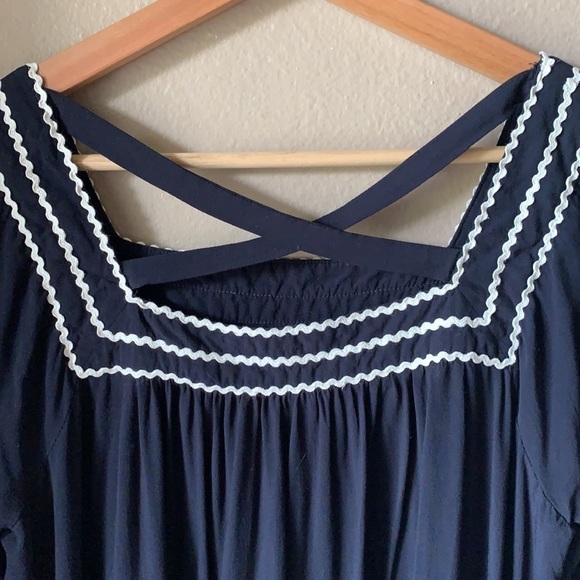 LOFT Nautical Long Sleeve Cris-Cross Back Dress - Picture 5 of 7